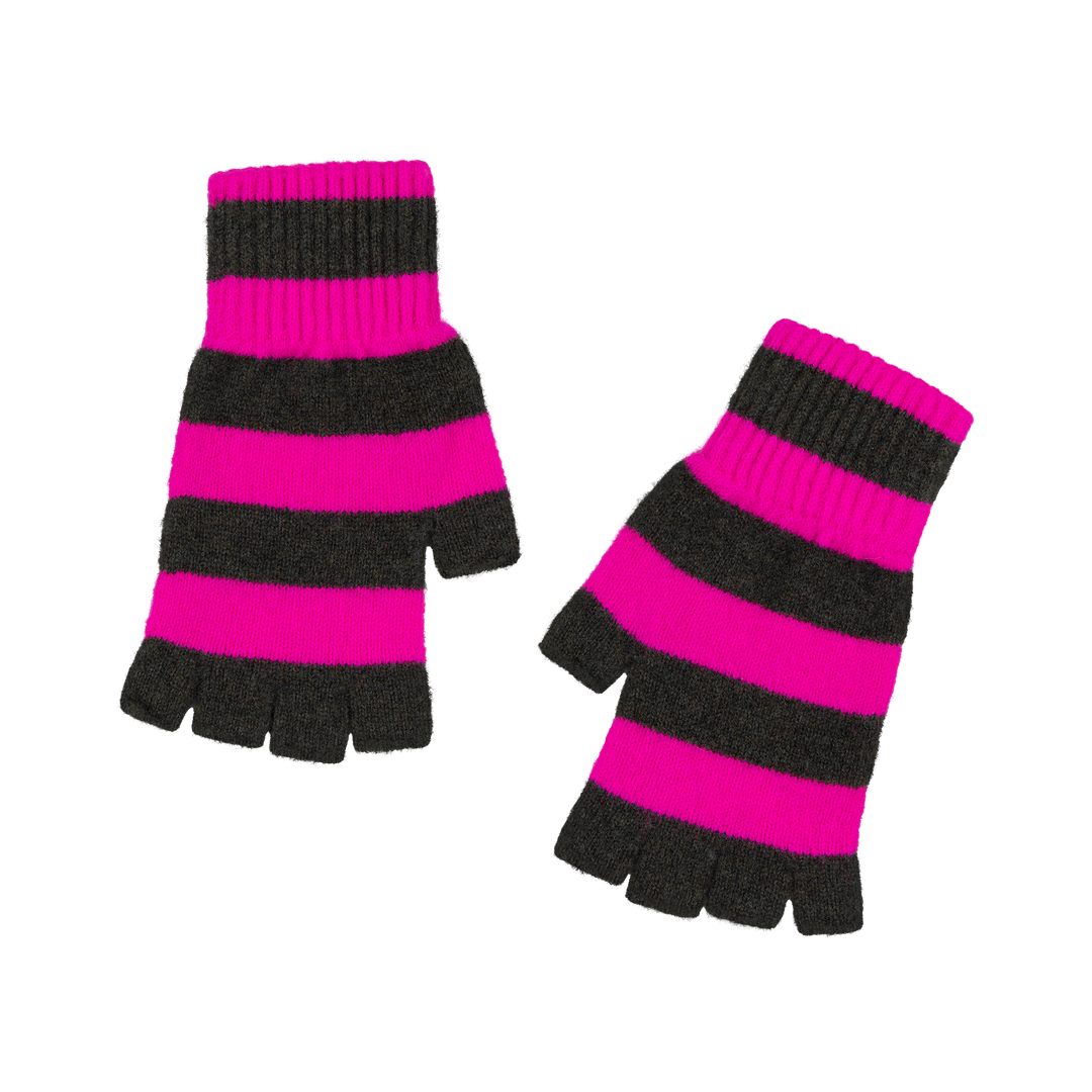 Striped Fingerless Gloves - Khaki/Pink