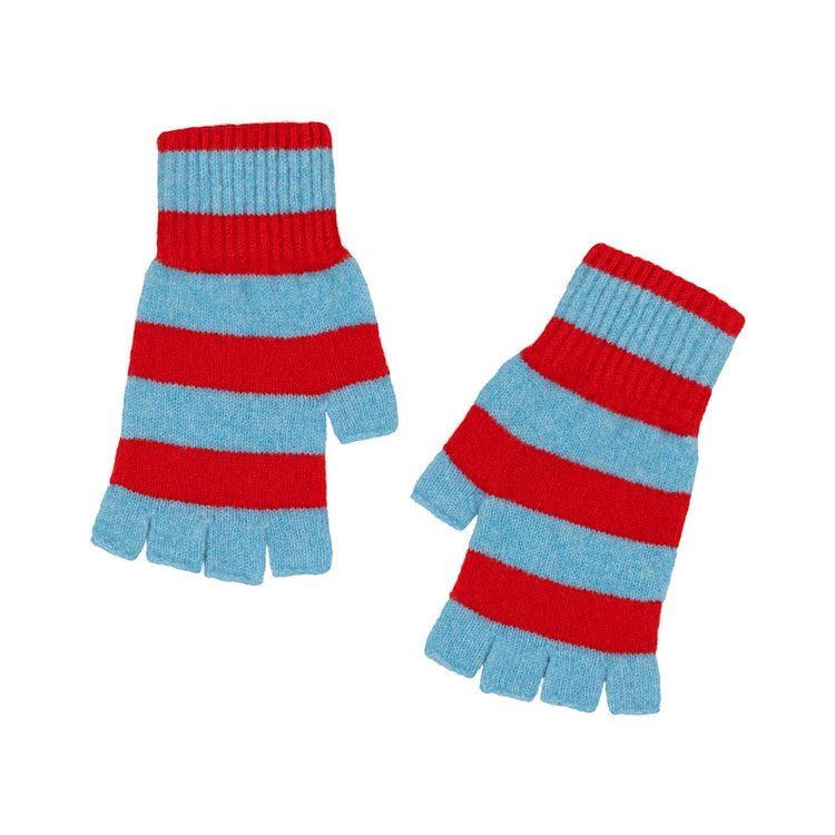 Stripe Fingerless Gloves - Turquoise/Red