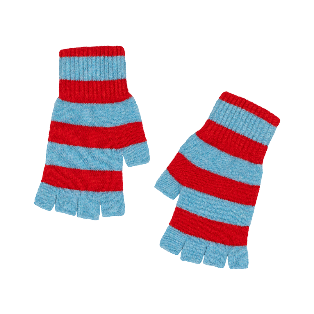 Striped Fingerless Gloves - Red/Turquoise