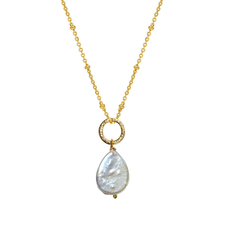 Flat Teardrop Pearl Pendant Necklace