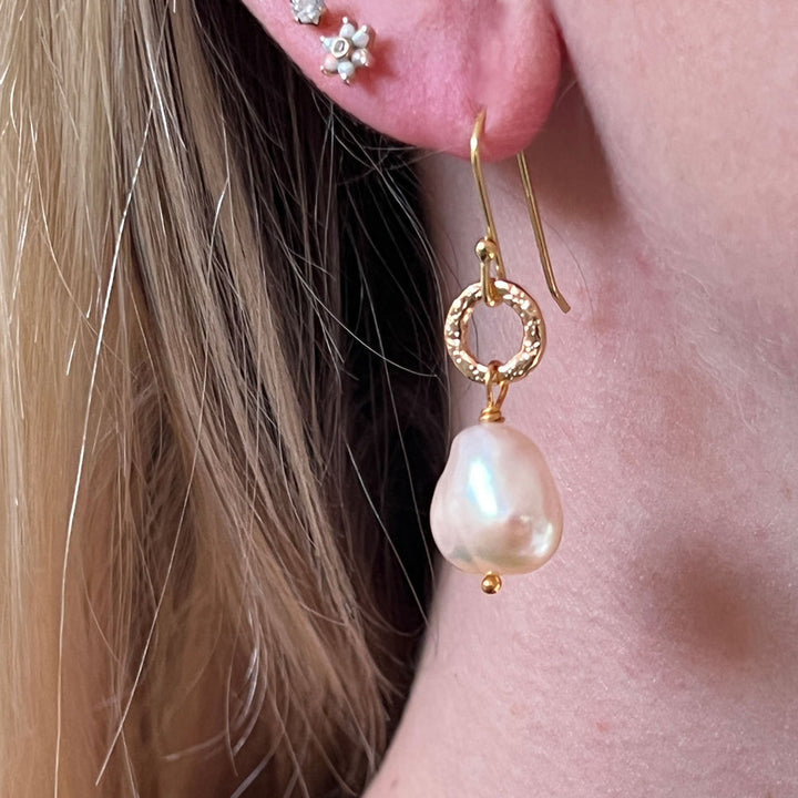 Gita Large Baroque Pink Pearl Earrings