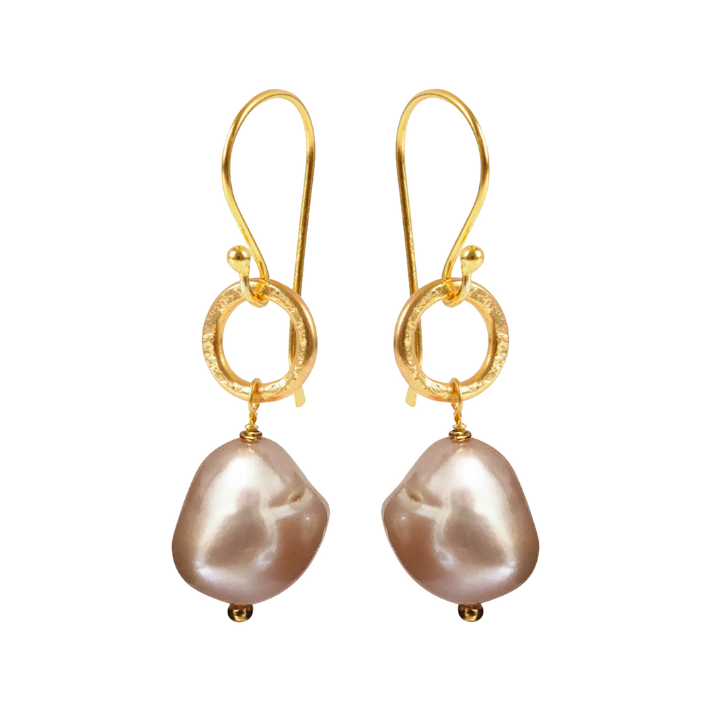 Gita Large Baroque Pink Pearl Earrings
