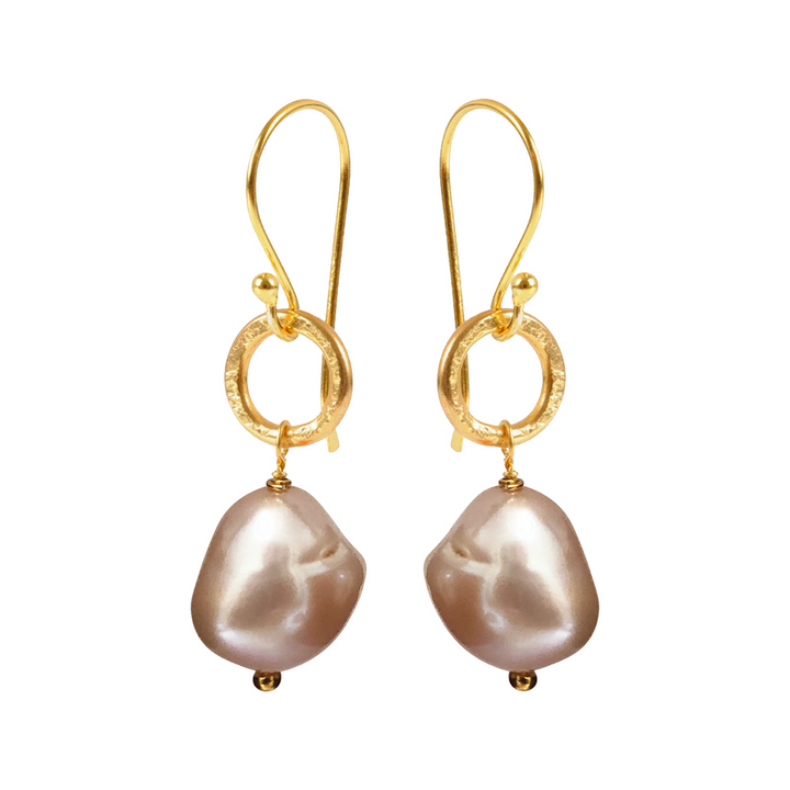 Gita Large Baroque Pink Pearl Earrings