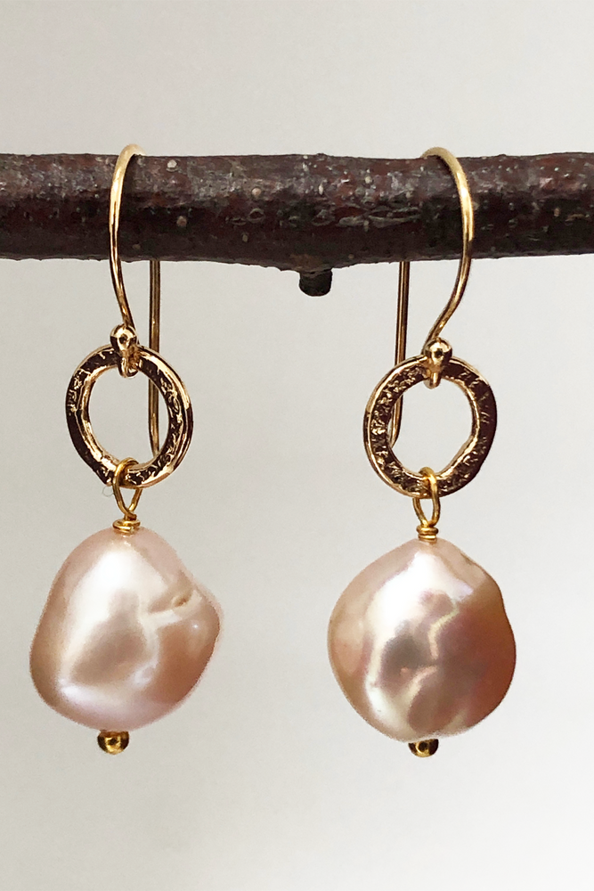 Gita Large Baroque Pink Pearl Earrings