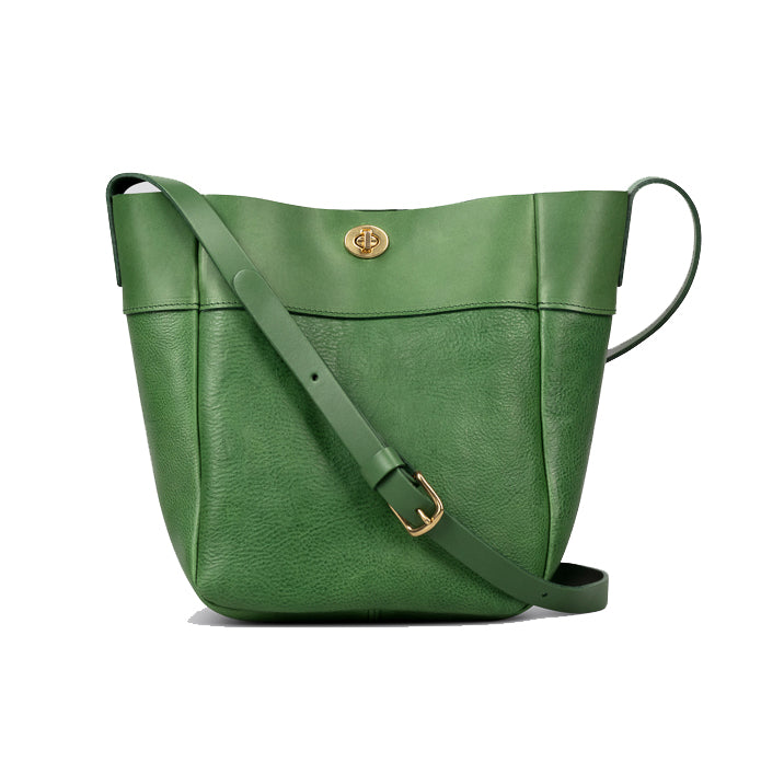 Greta Crossbody Bucket Bag - Grainy Evergreen Leather