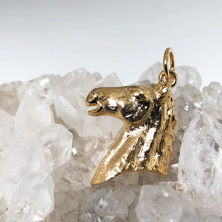 Magnificent Horse Head Charm On Long Simple Chain Necklace
