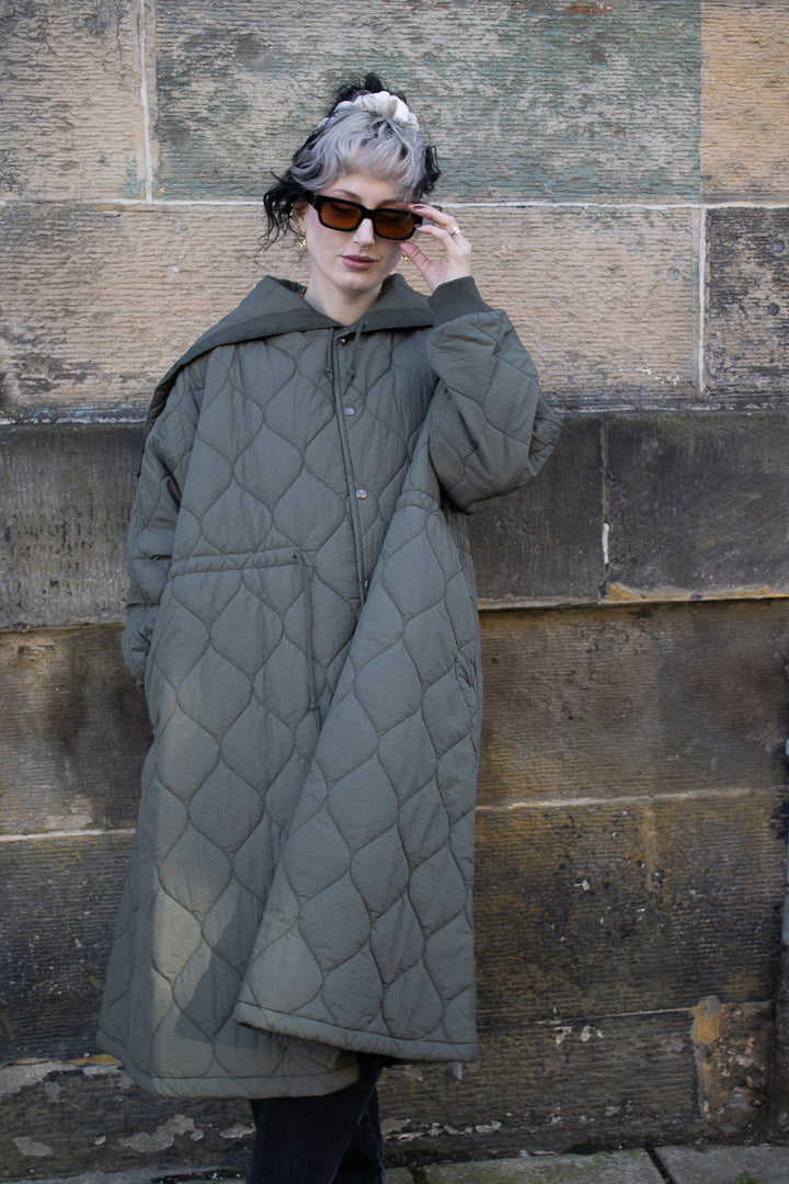 Nylon Quilting Hood Coat - Olive