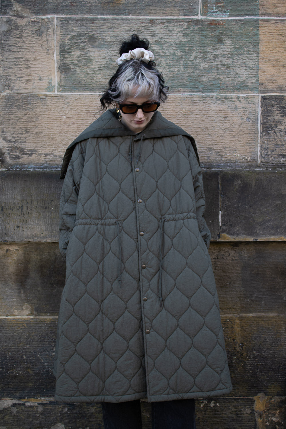 Nylon Quilting Hood Coat - Olive