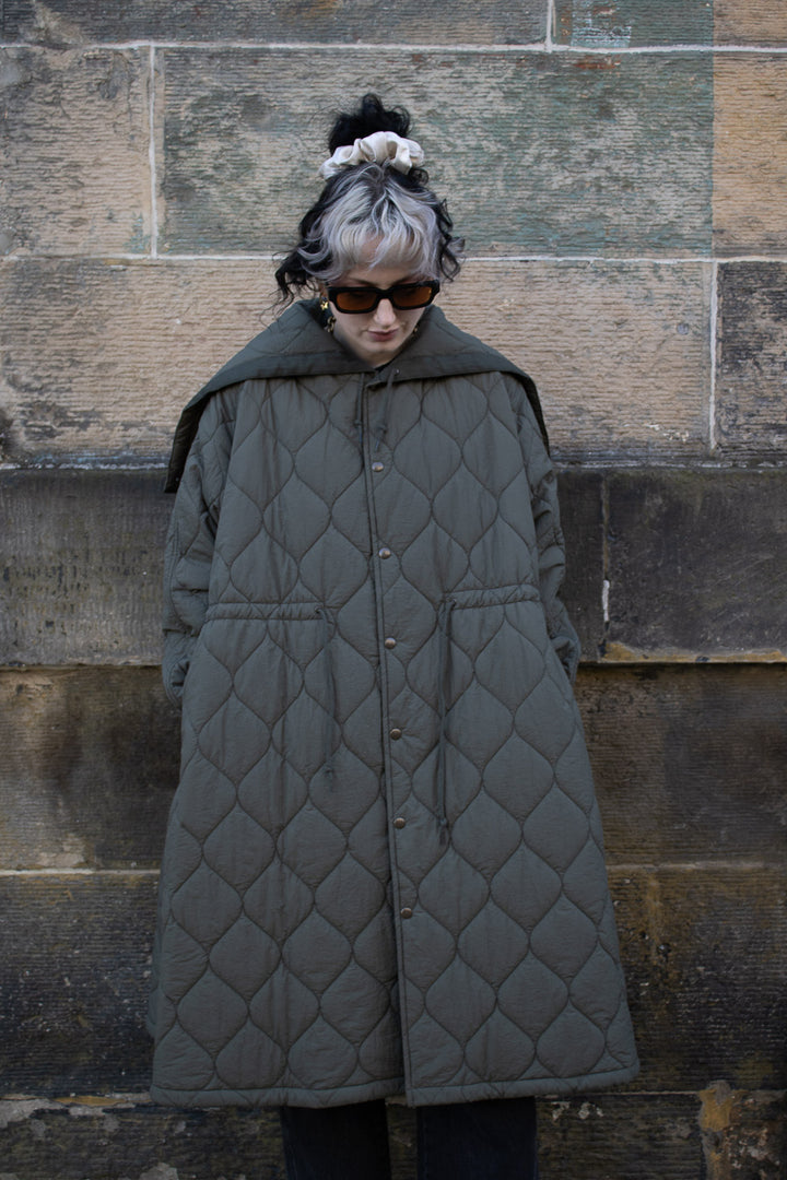 Nylon Quilting Hood Coat - Olive