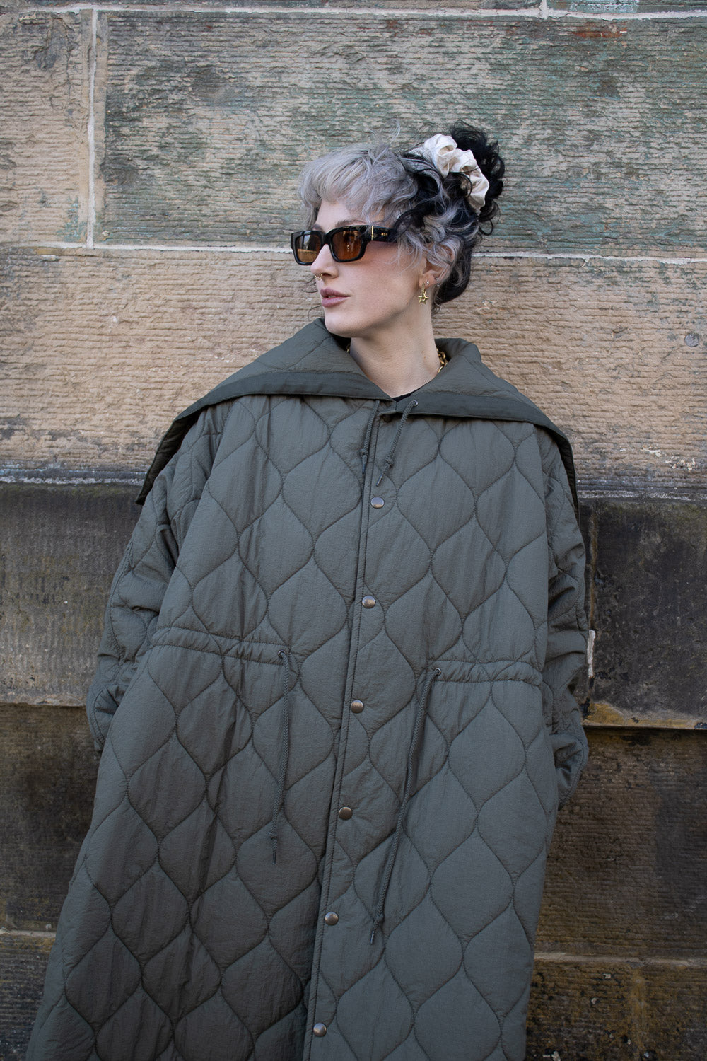 Nylon Quilting Hood Coat - Olive