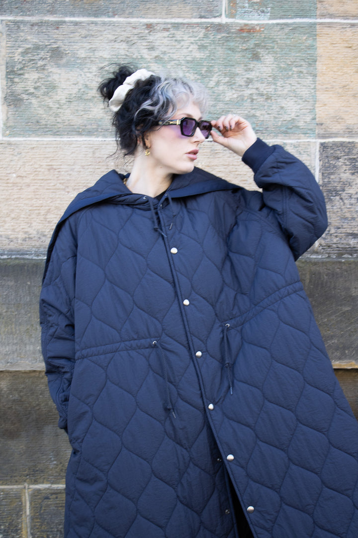 Nylon Quilting Hood Coat - Navy