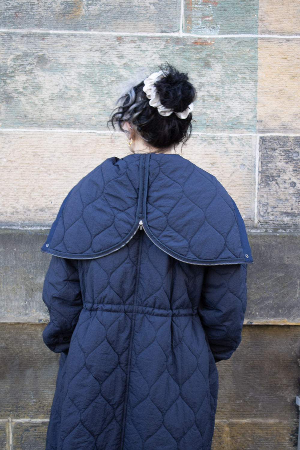 Nylon Quilting Hood Coat - Navy