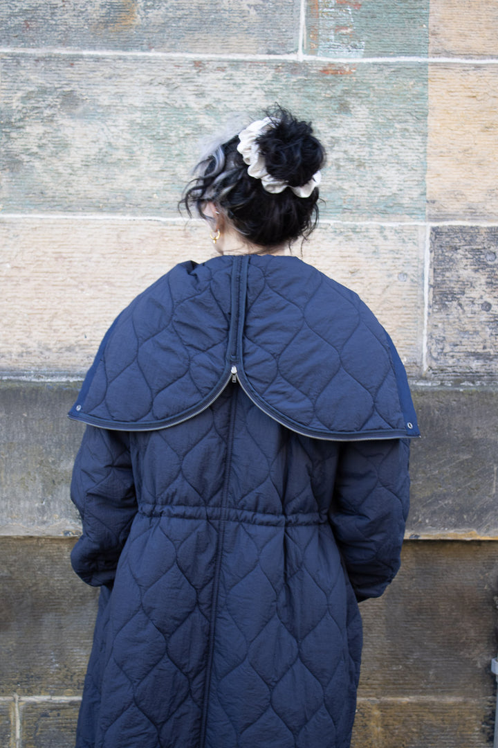 Nylon Quilting Hood Coat - Navy