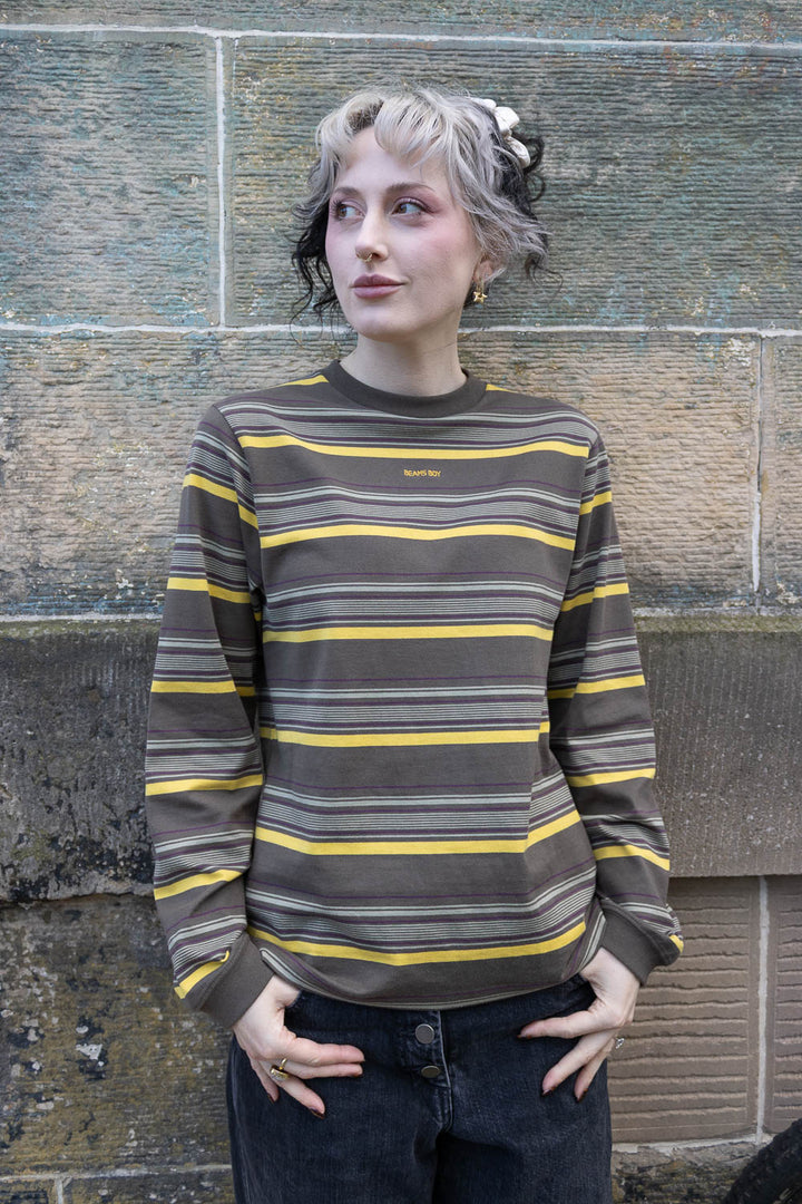 Embroidery Stripe Long Sleeve T-Shirt - Sage