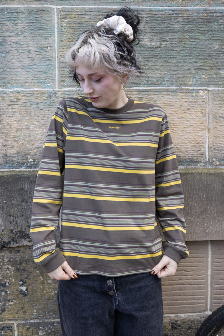 Embroidery Stripe Long Sleeve T-Shirt - Sage