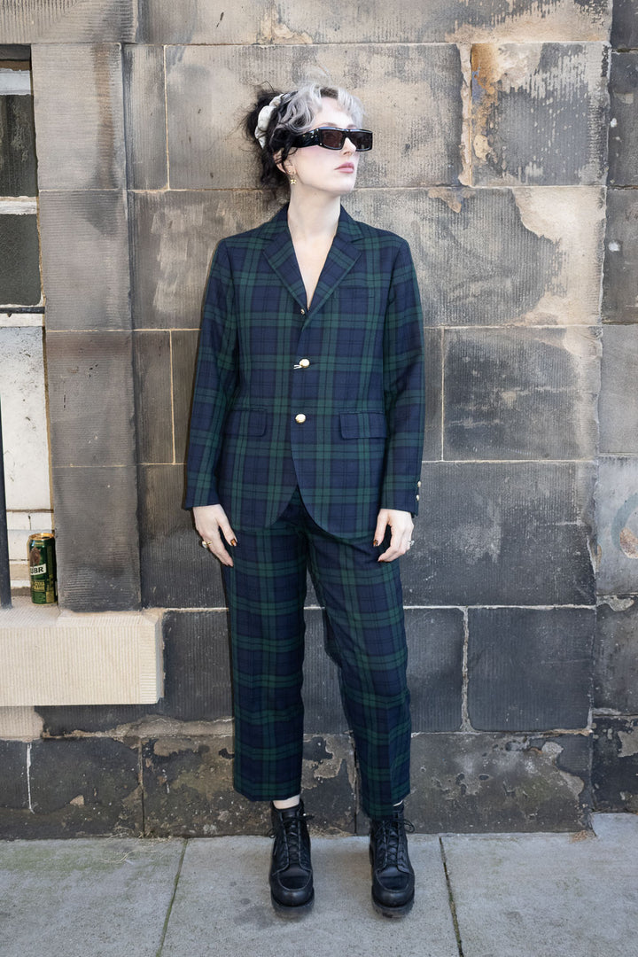 Polyester Wool Blend 3 Button Blazer - Black Watch