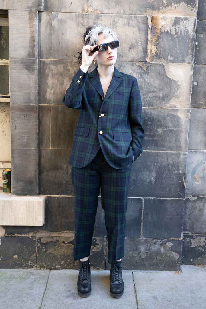 Polyester Wool Blend 3 Button Blazer - Black Watch