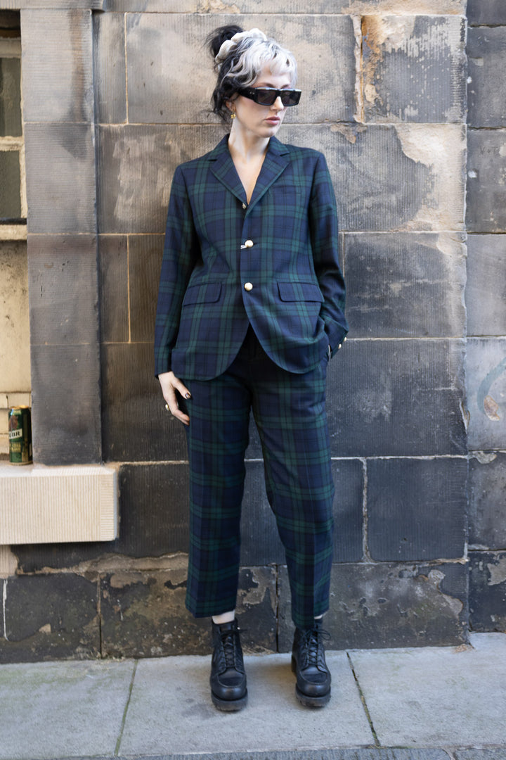 Polyester Wool Blend Cinch Buckle Trousers - Black Watch