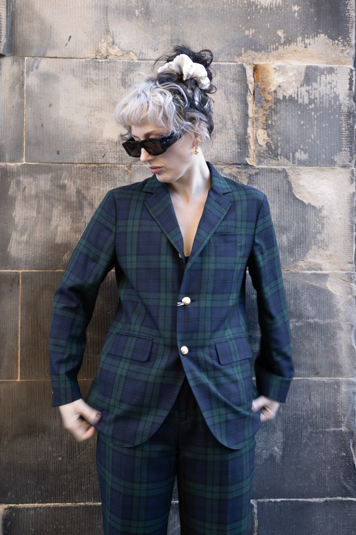 Polyester Wool Blend 3 Button Blazer - Black Watch