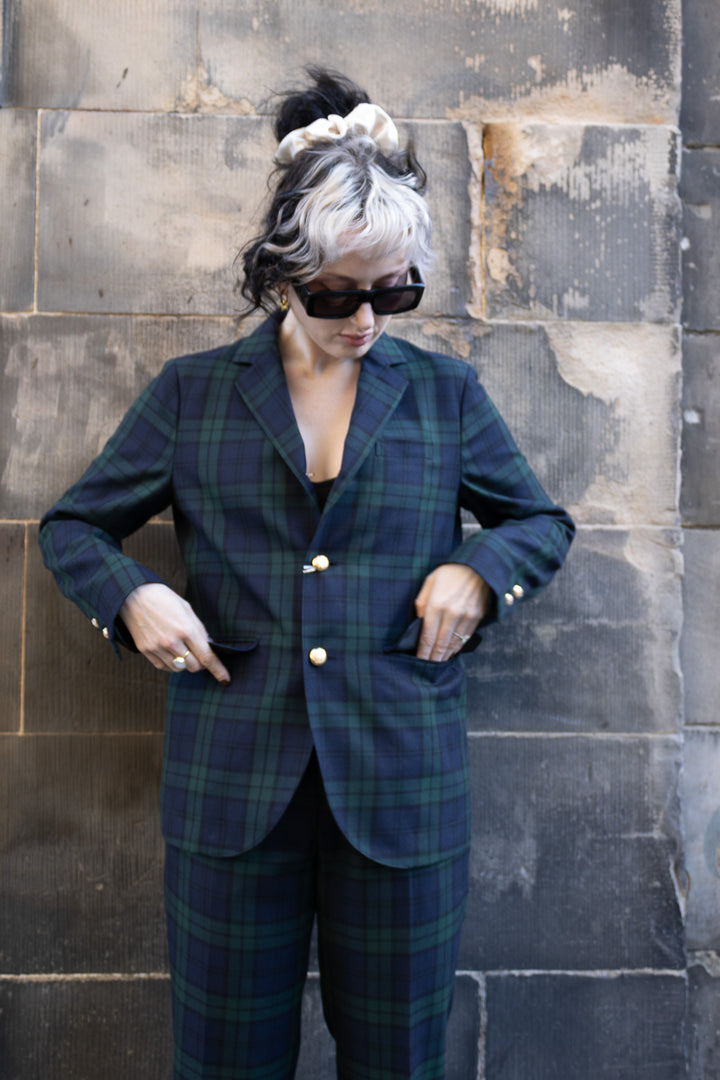 Polyester Wool Blend 3 Button Blazer - Black Watch