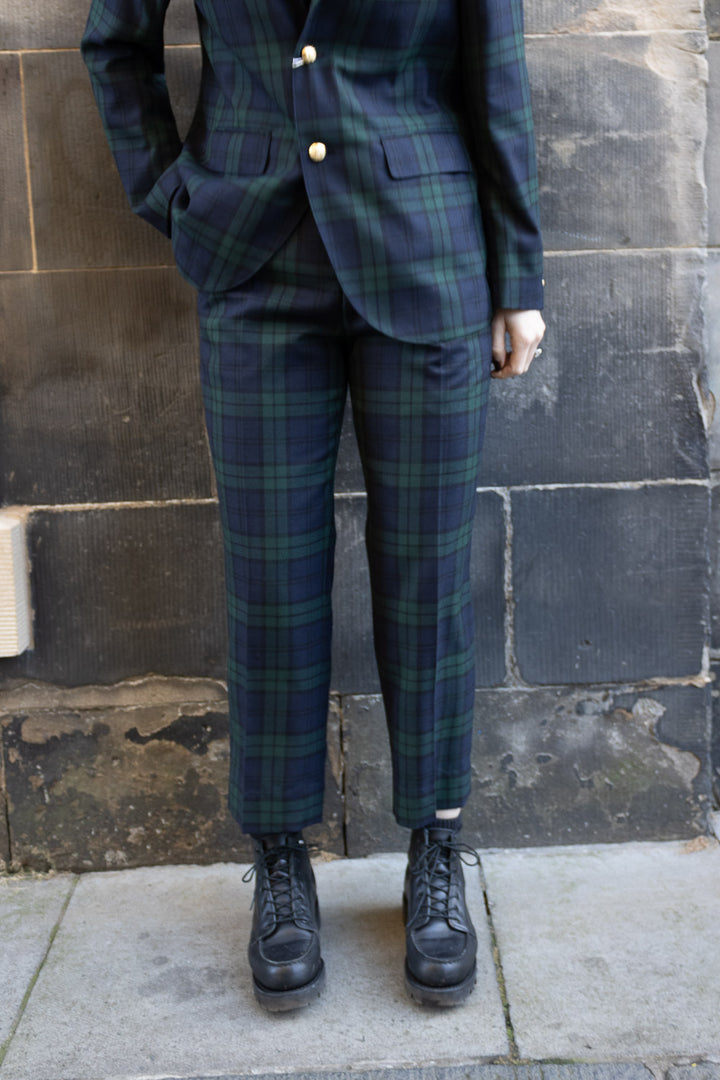 Polyester Wool Blend Cinch Buckle Trousers - Black Watch