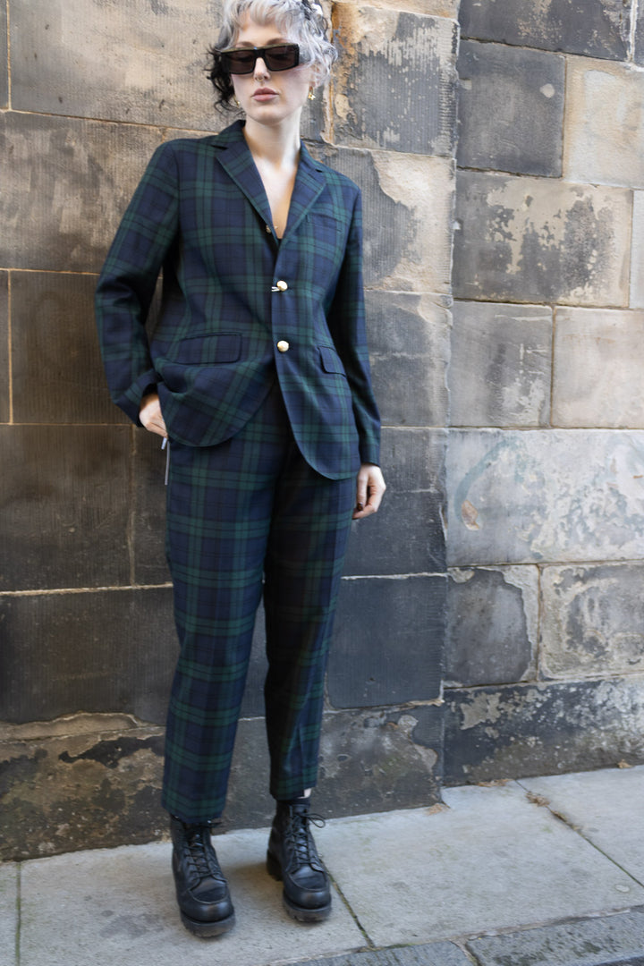 Polyester Wool Blend Cinch Buckle Trousers - Black Watch