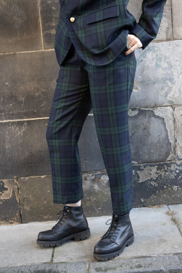 Polyester Wool Blend Cinch Buckle Trousers - Black Watch