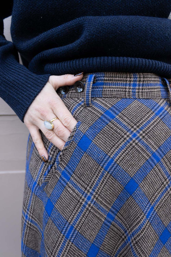 Check Long A-Line Skirt - Brown