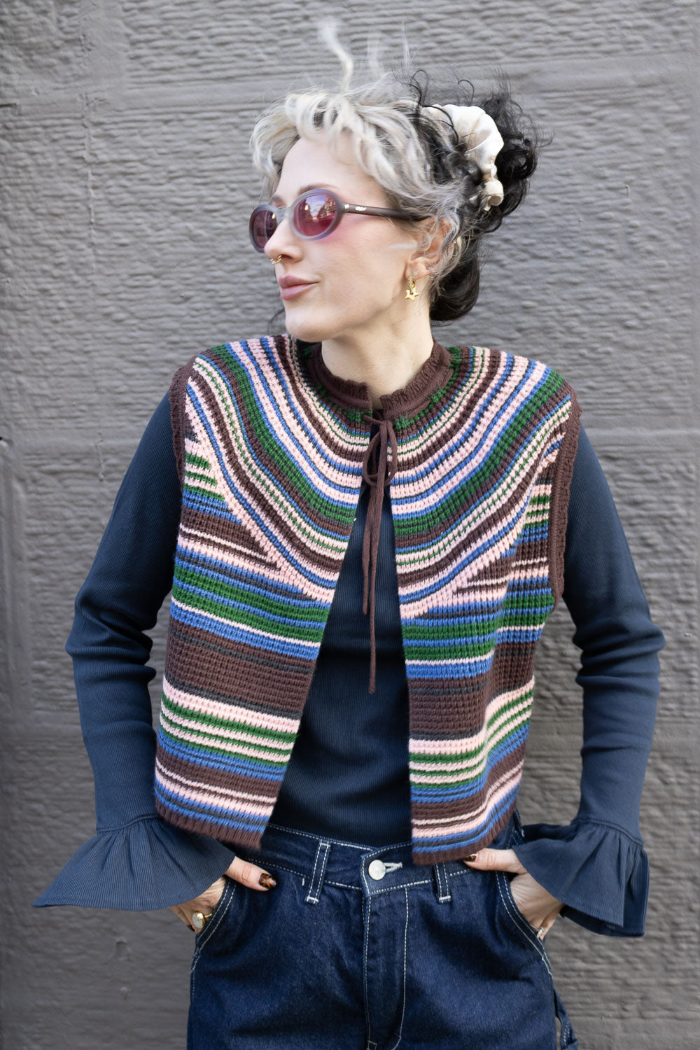 Multi Striped Vest - Brown