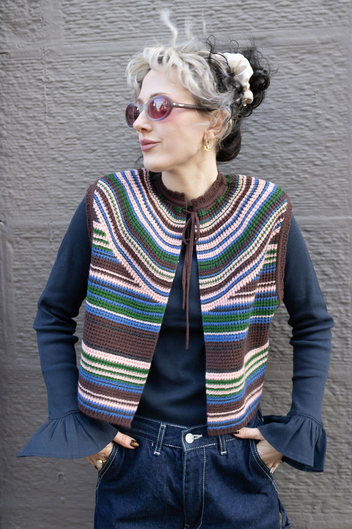 Multi Striped Vest - Brown