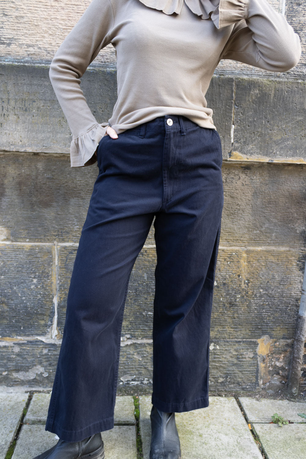 Wide Chino Pants - Navy