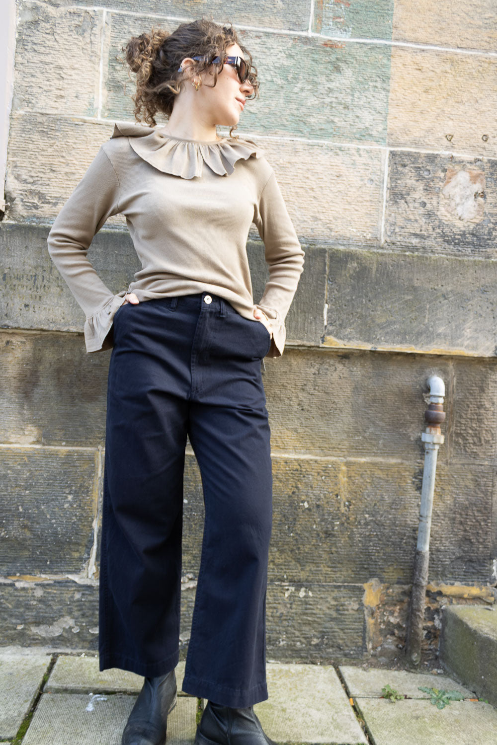 Wide Chino Pants - Navy