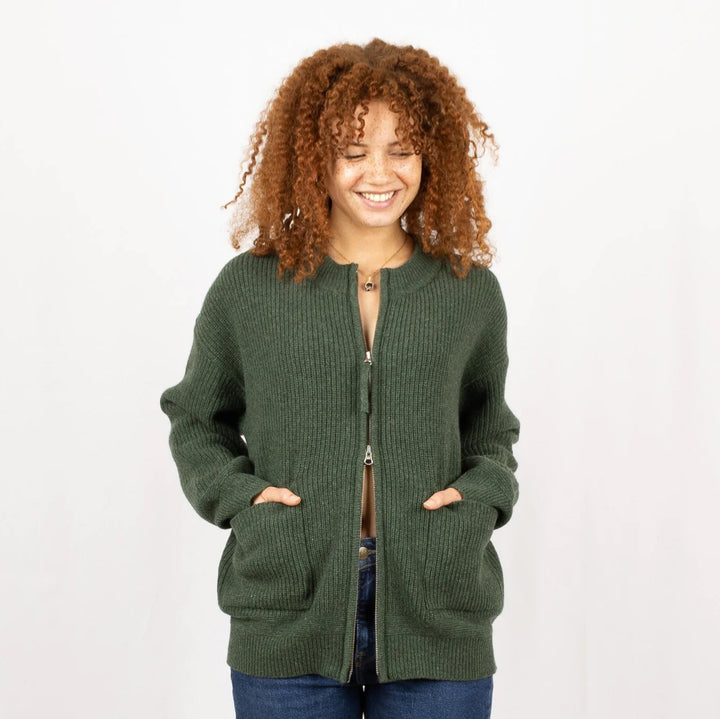 Zip Up Cardigan - Forest Green