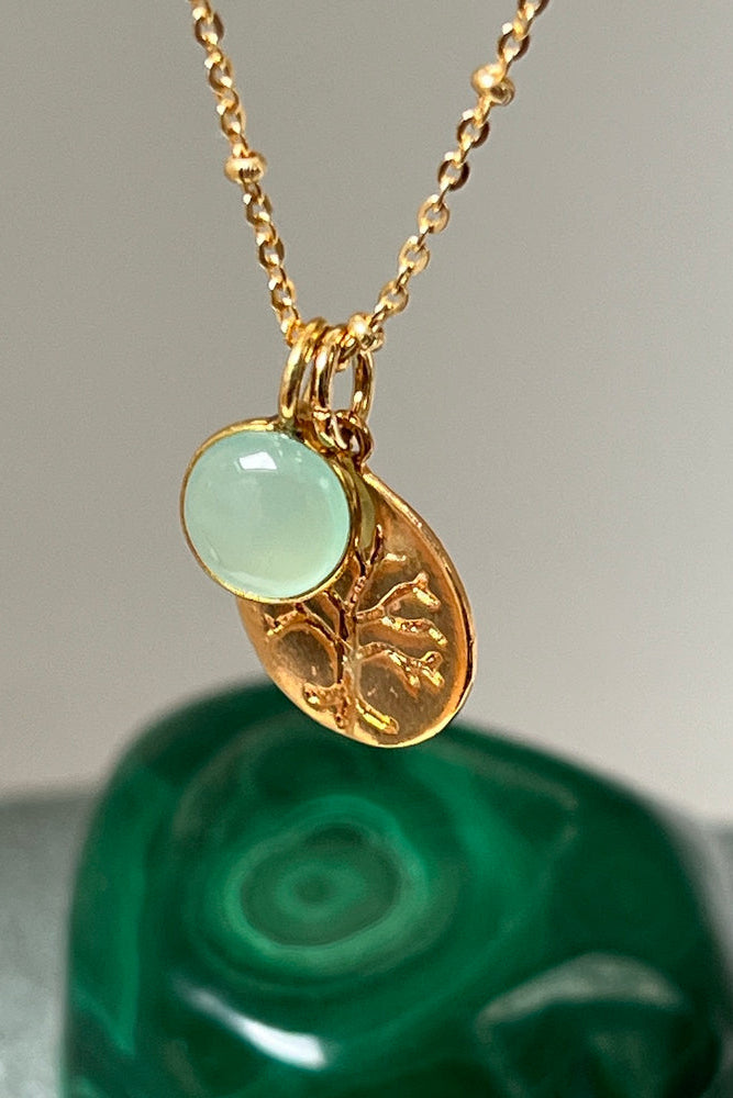 Tree of Life & Aqua Chalcedony Charm Necklace