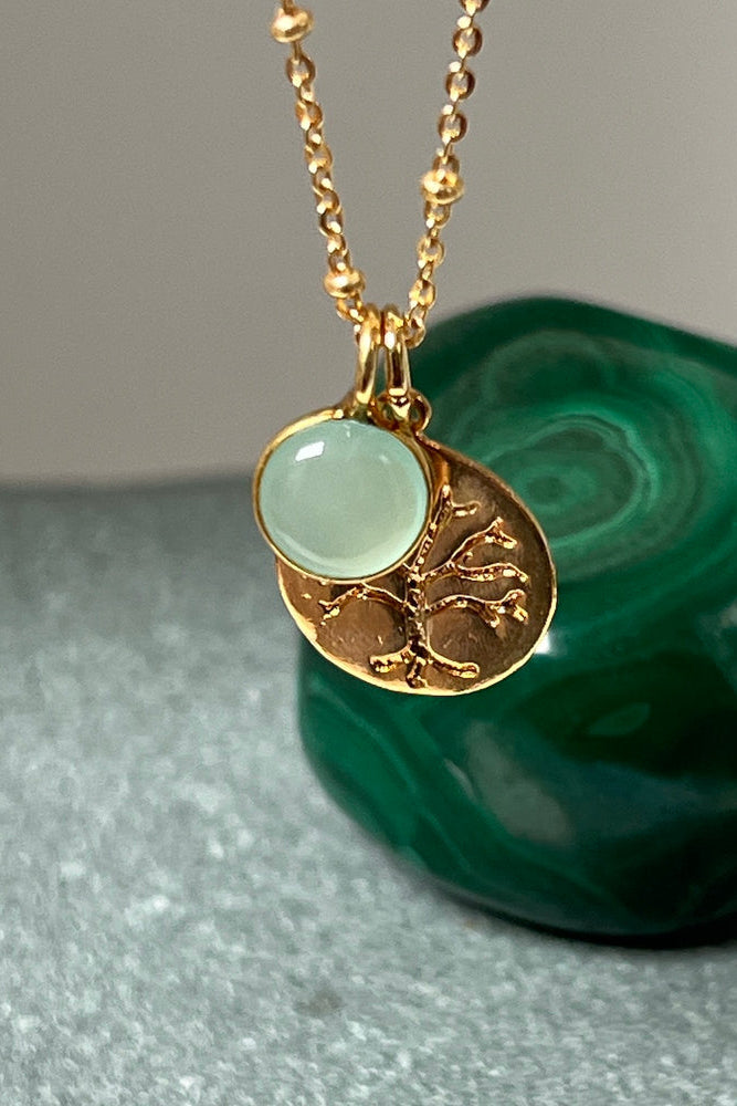Tree of Life & Aqua Chalcedony Charm Necklace