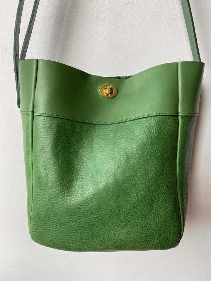 Greta Crossbody Bucket Bag - Grainy Evergreen Leather