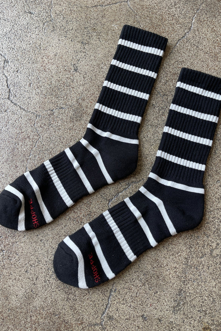 Extended Stripe Boyfriend Socks - Black Stripe
