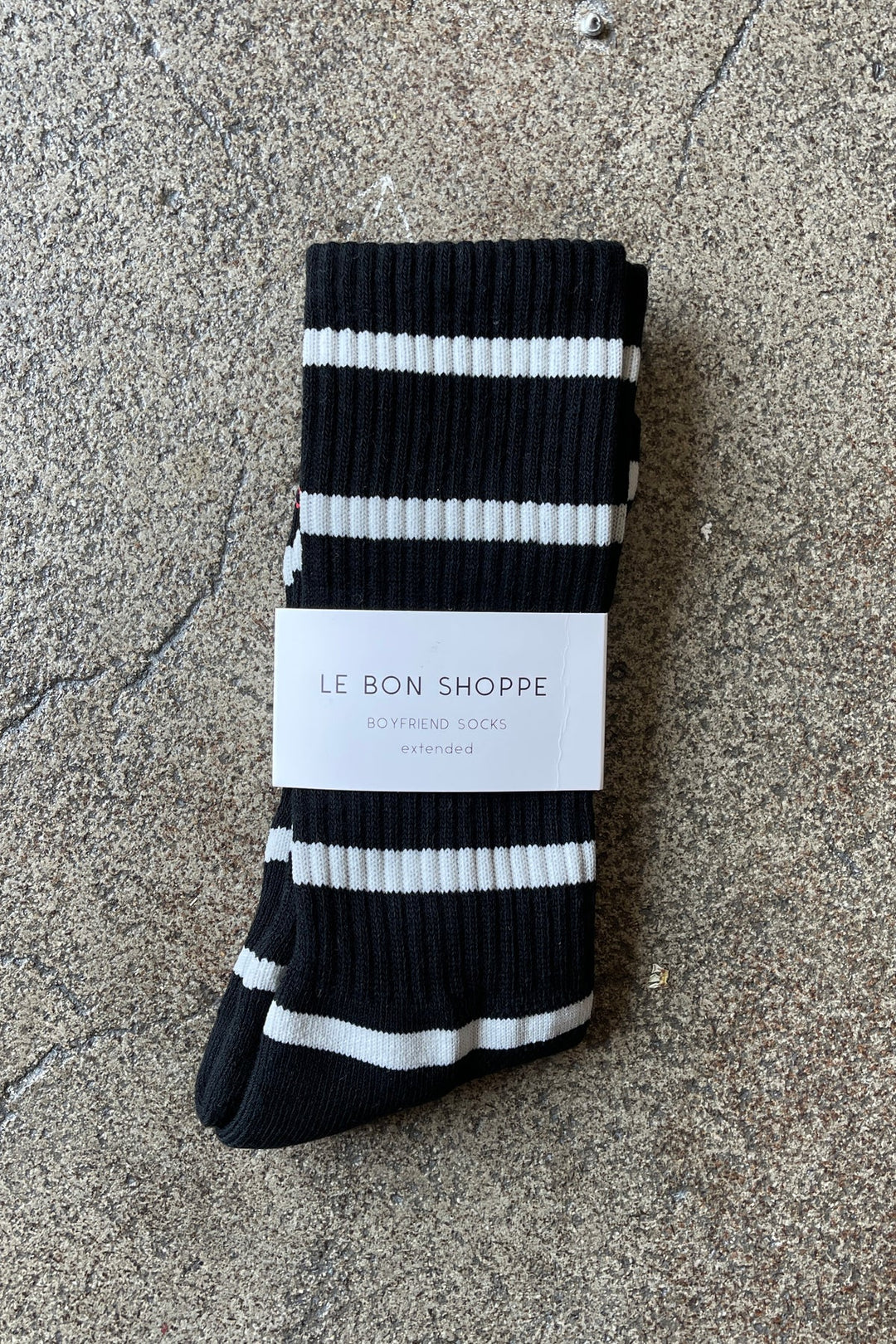 Extended Stripe Boyfriend Socks - Black Stripe