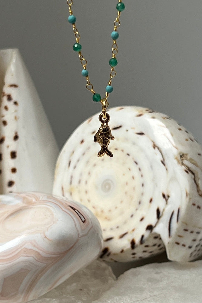 Tiny Fish Charm on Rosary Chain Necklace