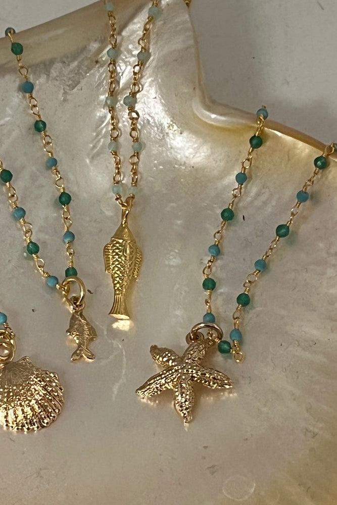 Starfish Charm Rosary Bead Necklace
