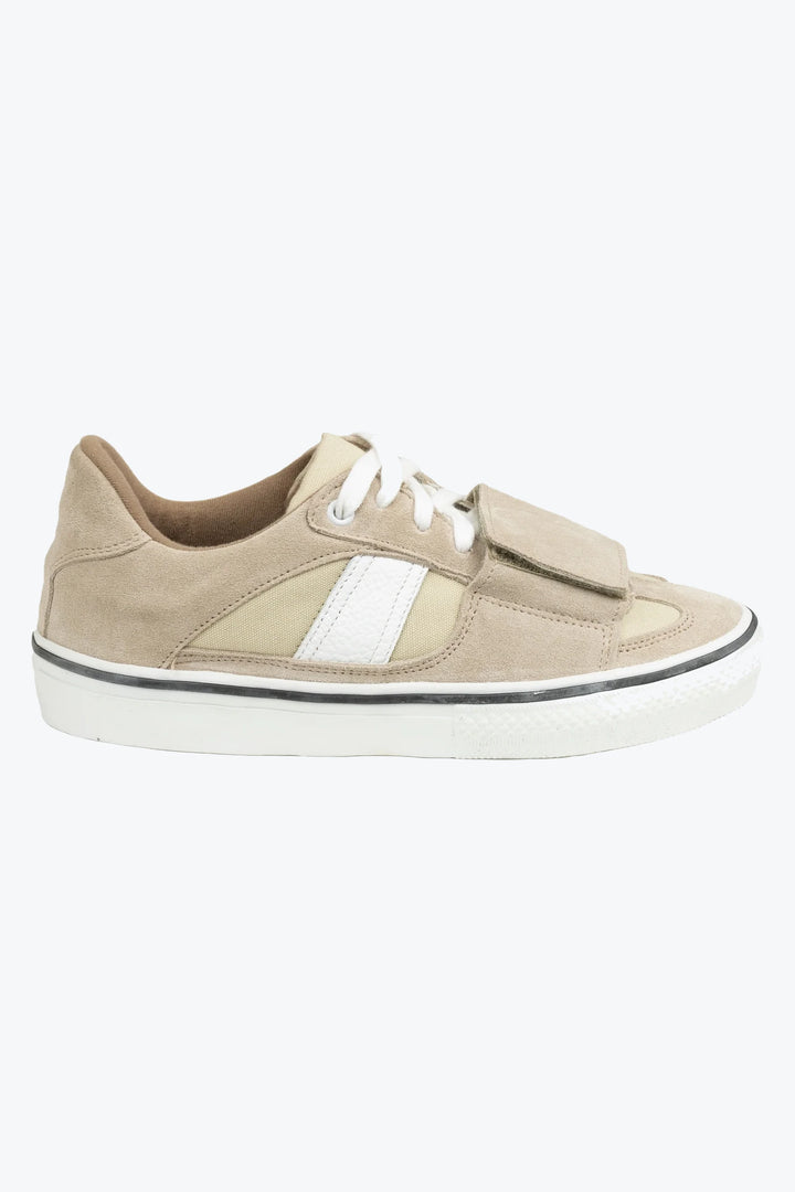German Military Trainer Velcro Strap - Beige Suede
