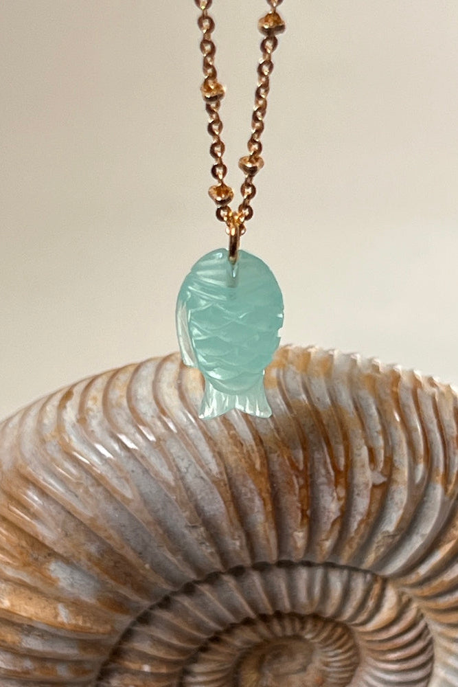 Hand Carved Fish Charm Rosary Necklace