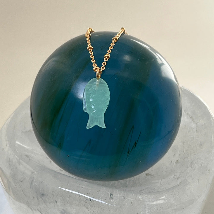 Hand Carved Fish Charm Rosary Necklace