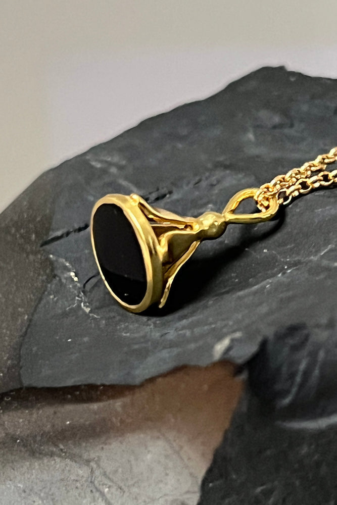 Art Deco Stamp Pendant Necklace With Black Onyx