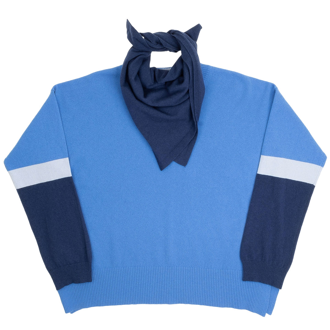 Boxy Jumper & Scarf - Delph Blue/Navy