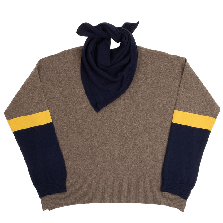 Boxy Jumper & Scarf - Fawn/Navy