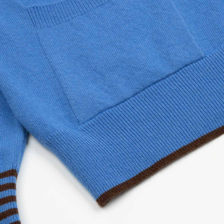 V-Neck Cardigan & Scarf - Delph Blue/Chocolate