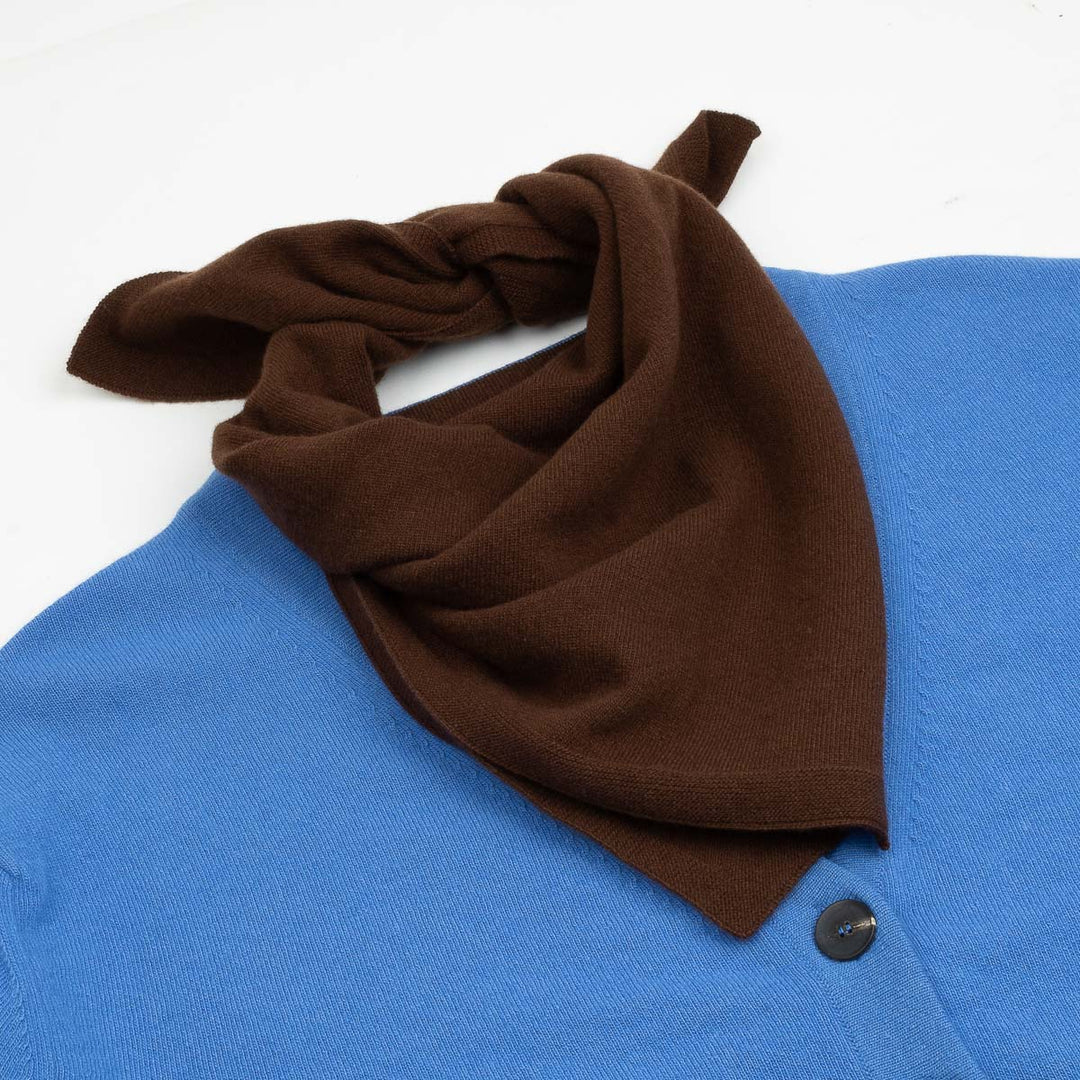 V-Neck Cardigan & Scarf - Delph Blue/Chocolate