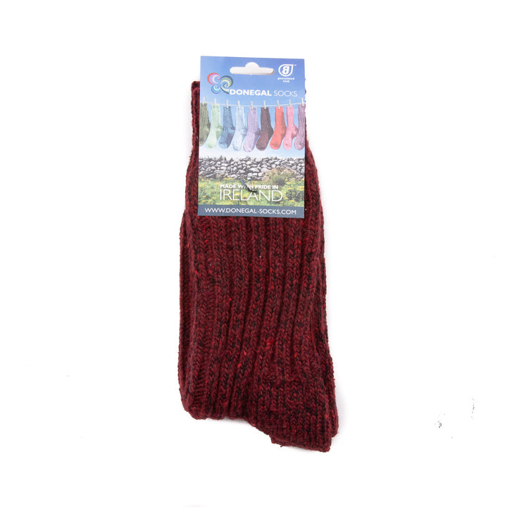 Wool Mix Donegal Socks - Burgundy