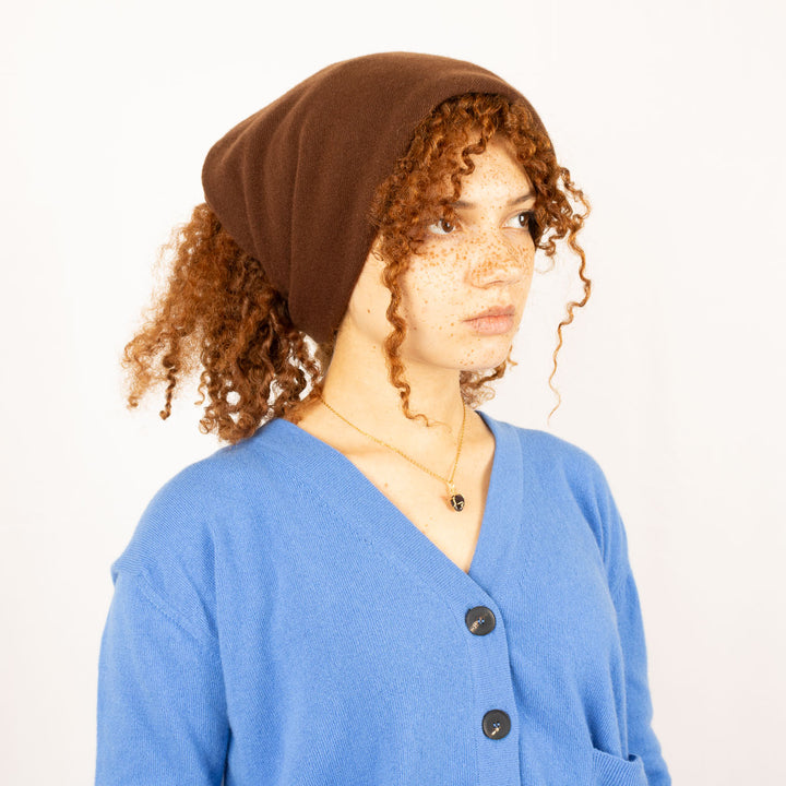 V-Neck Cardigan & Scarf - Delph Blue/Chocolate